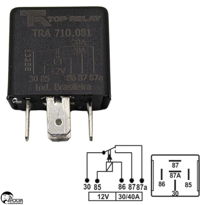 Relé Automotivo Auxiliar 12V 5 Terminais 30 40A Sem Suporte